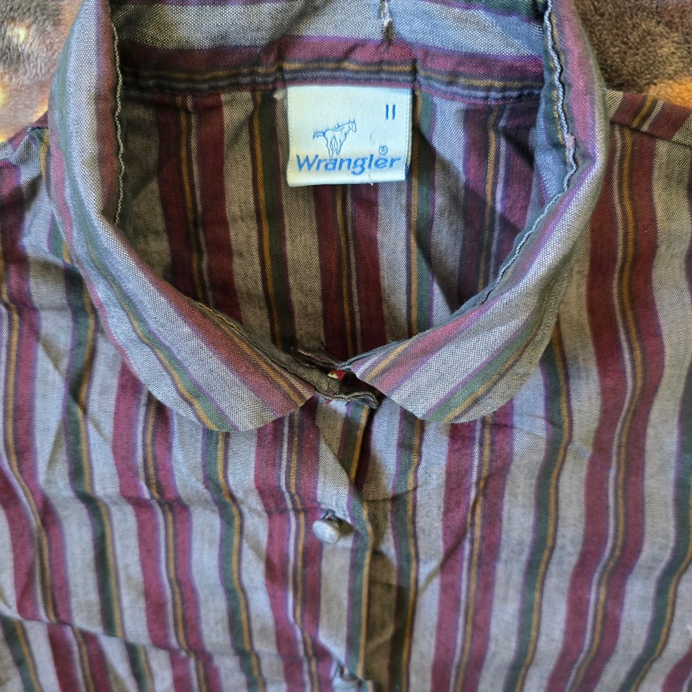 Vintage Wrangler 80s Western Round Collar Pin Striped Formal Button Up sz Small - Picture 4 of 9